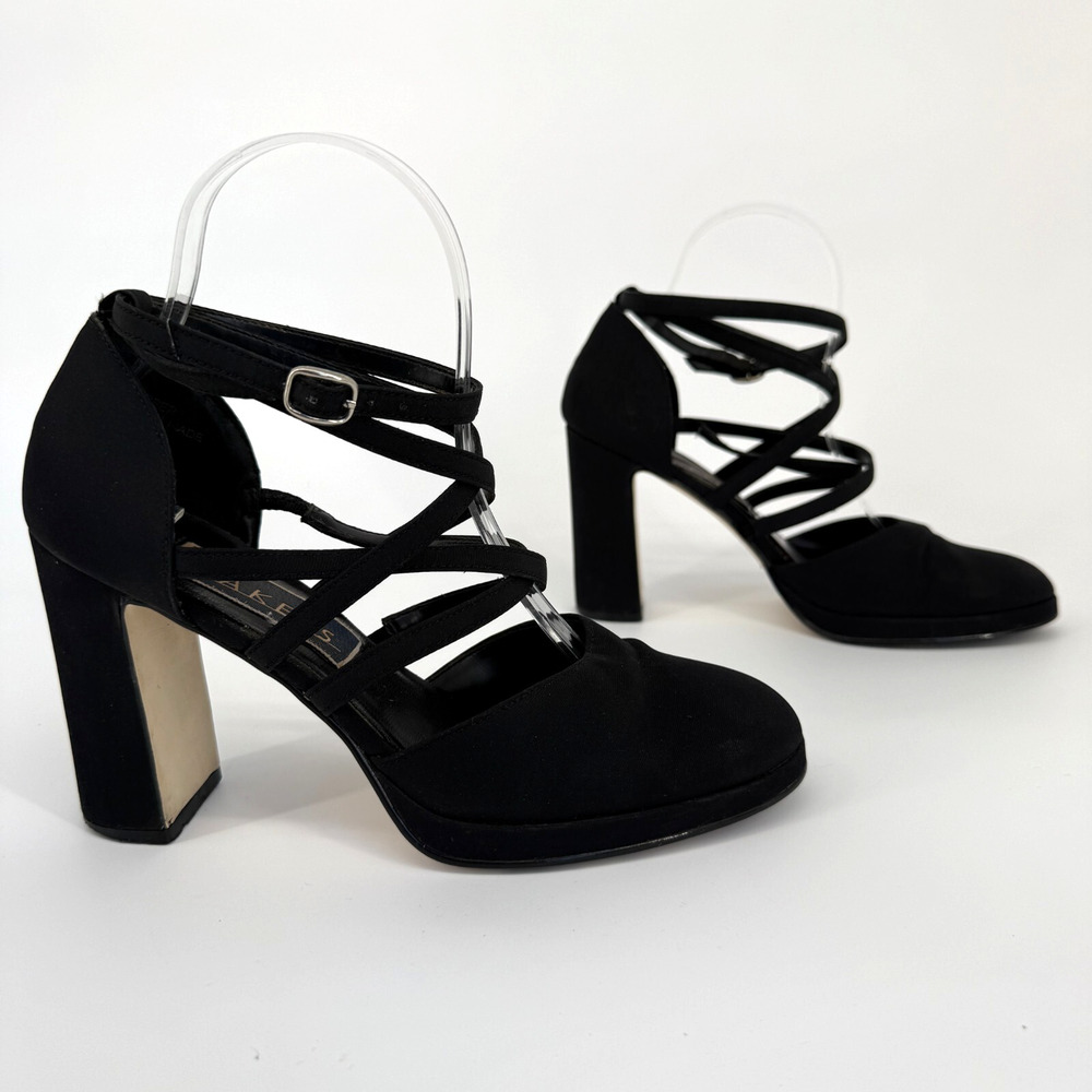 Vtg Y2k Chunky Bakers Strappy Heels Block Platform Party Wedding Size 8M Club
